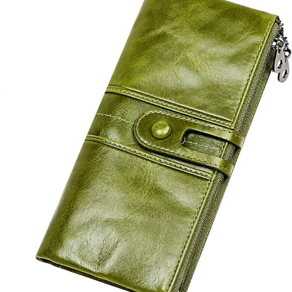 Leather Wallet Womens Bifold Green RFID Card Coin Money Organizer